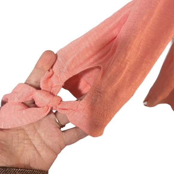 Sanctuary Stitch Fix Tiered Tied 3/4 Sleeve Salmon 100% Linen Sylvie Top - Picture 3 of 8